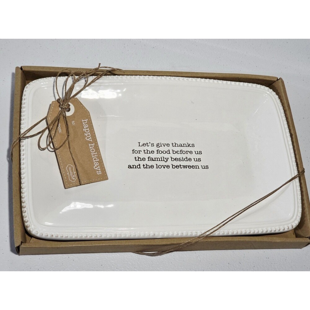 Mud Pie Ceramic Serving Platter Tray Give Thanks Thanksgiving 11" X 7" New